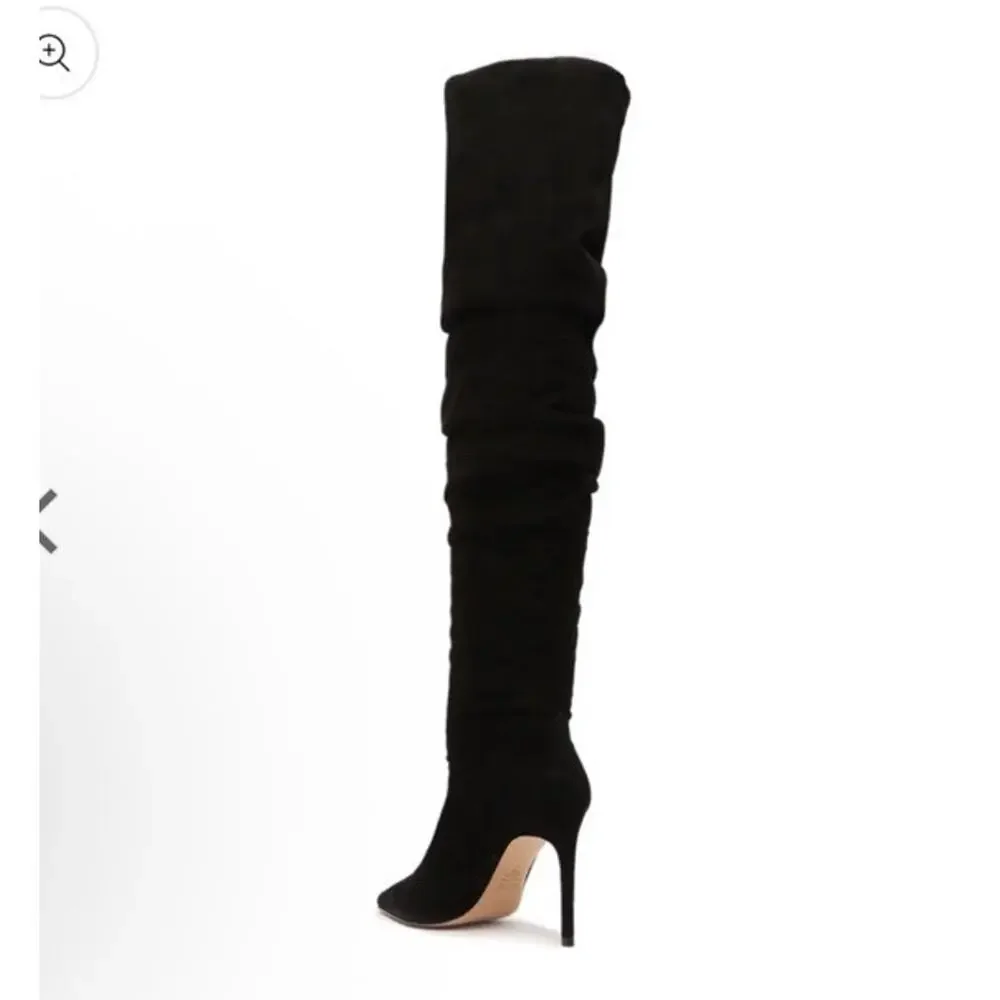 Schutz Ashlee Over The Knee Boots Black Suede Leather 8 NEW $238